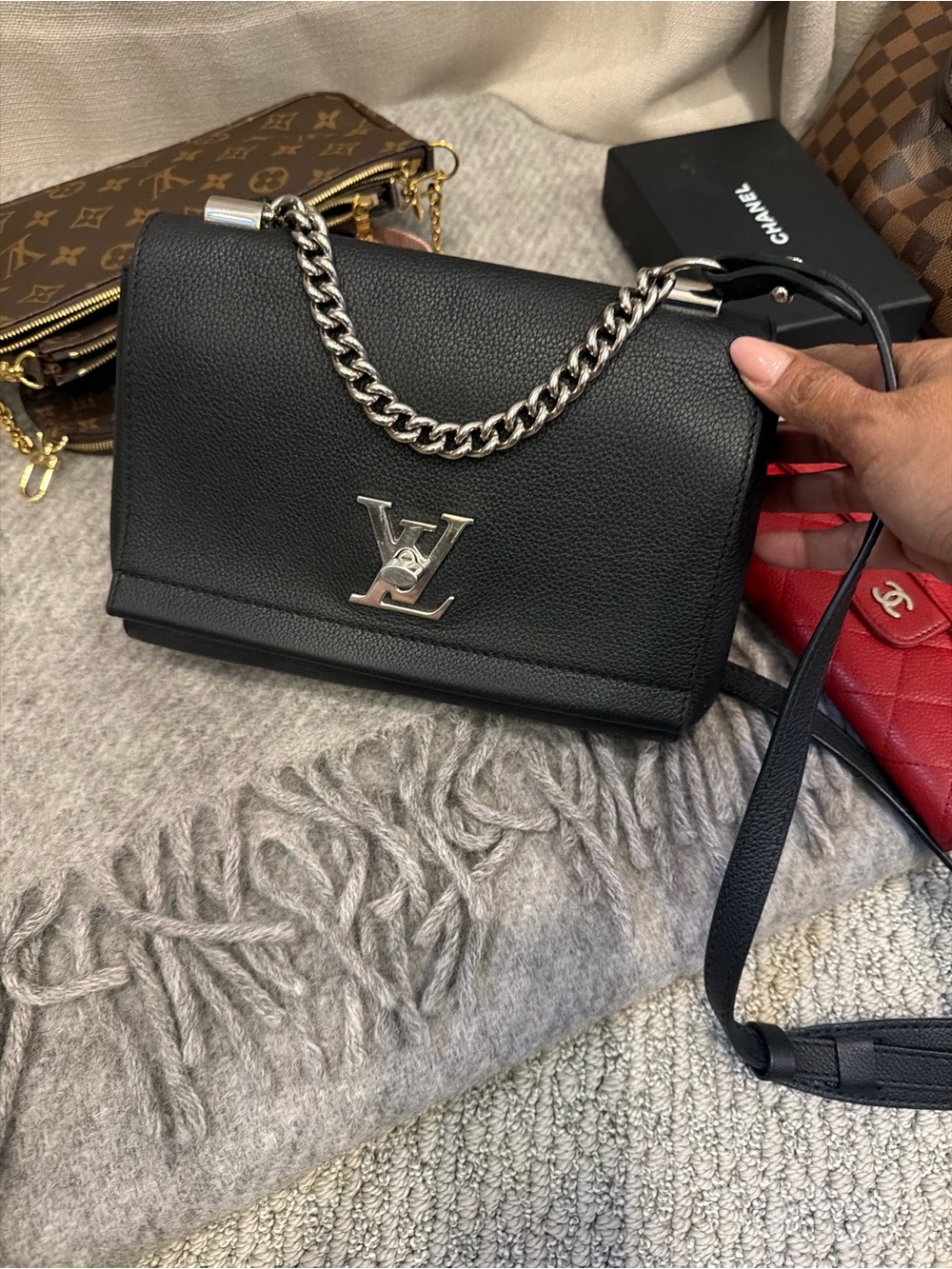 Louis Vuitton Black Leather Chain Handle Crossbody